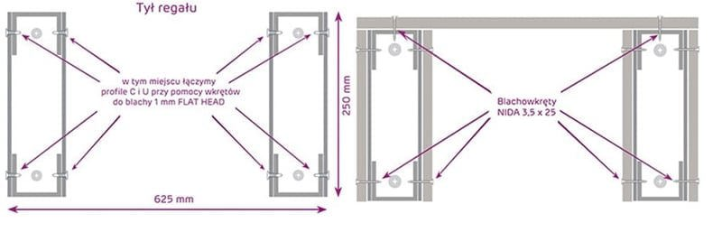 półki z płyt gipsowych - mocowanie profili U50 i C50 - instrukcja montażu Siniat